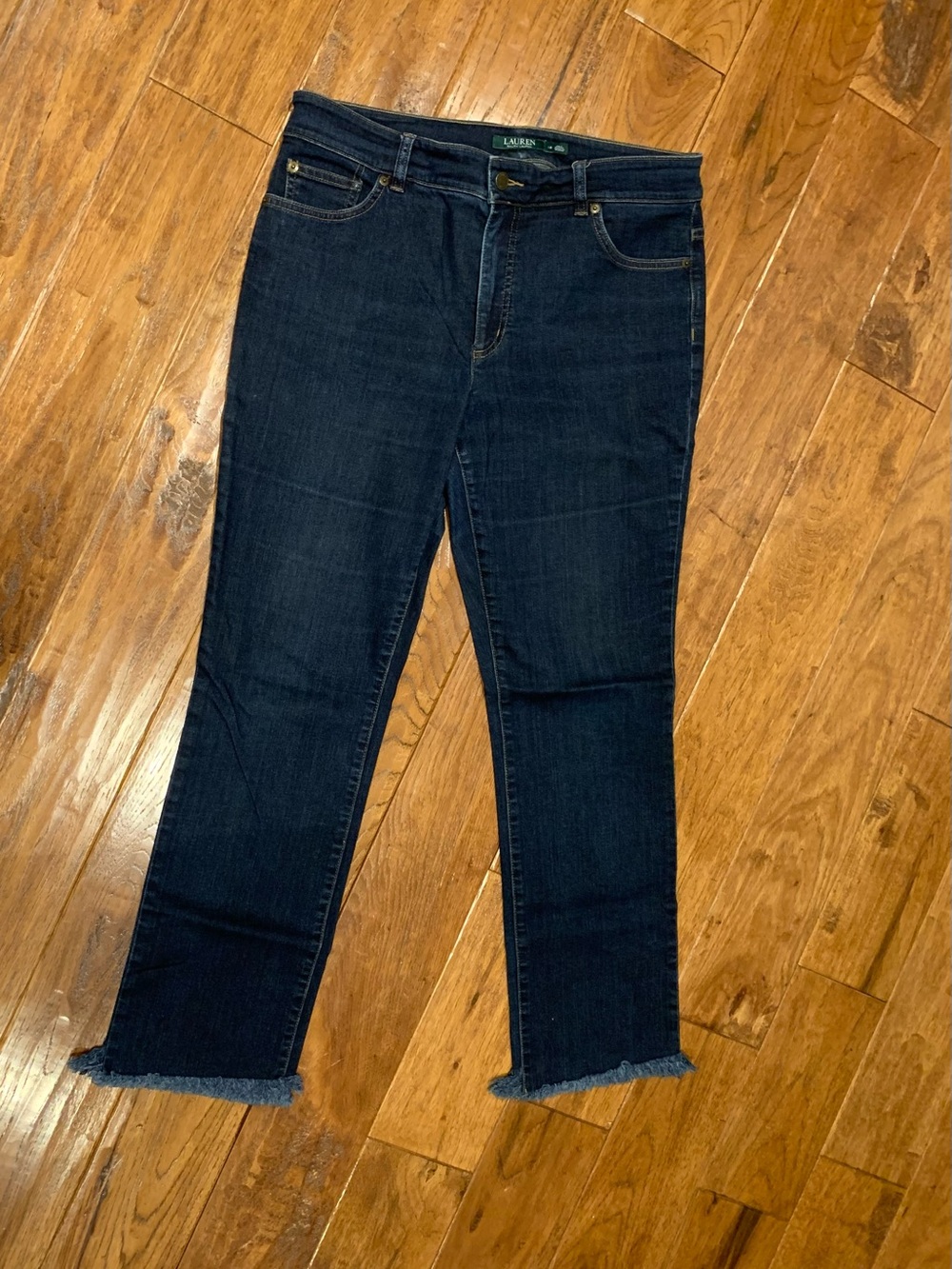 Ralph Lauren Dark Blue Cropped Frayed-Hem Jeans